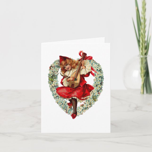 Tarjeta valentina de mandolin chica de época (Anverso)