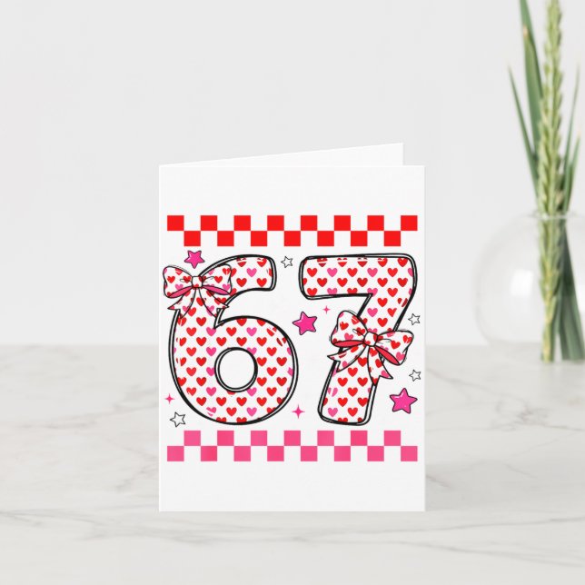 Tarjeta Valentine 67 Six Seven 6 7 Funny Heart Bow For Kid (Anverso)