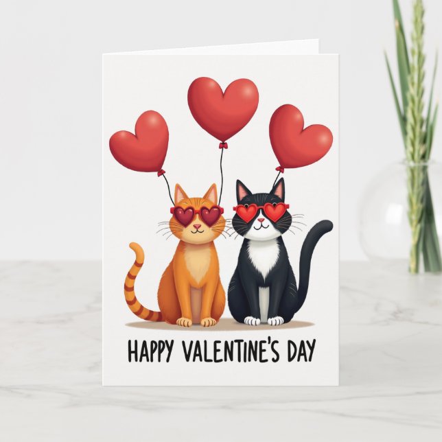 Tarjeta Valentine Cats Heart Glasses Card (Anverso)