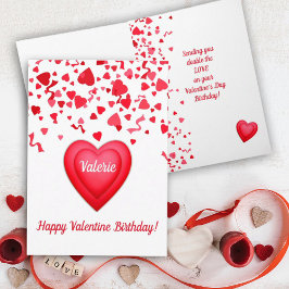 Tarjeta Valentine Cumpleaños Red Confetti Corazones Saluda
