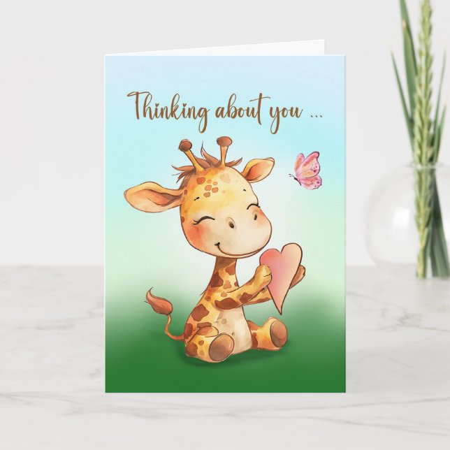 Tarjeta Valentine Cute Happy Giraffe Heart Sendiendo Amor (Anverso)