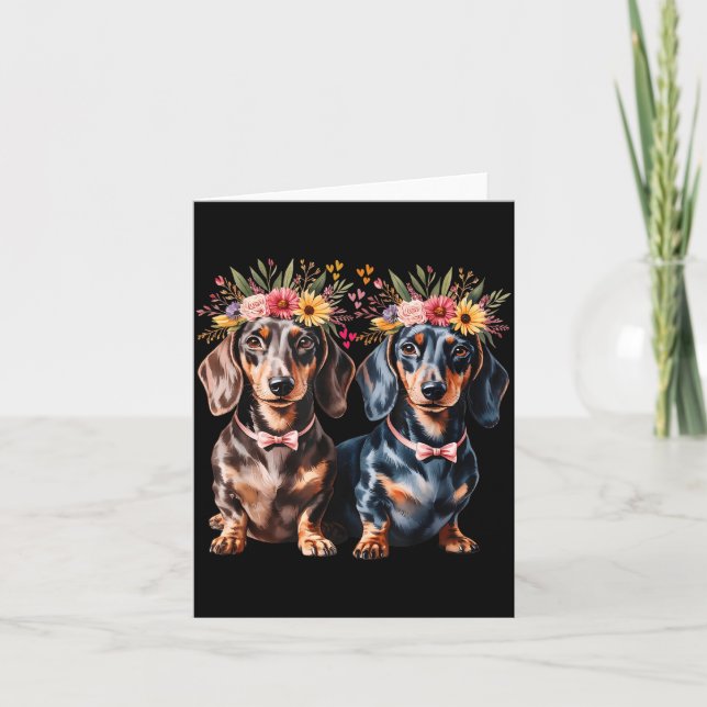 Tarjeta Valentine Dachshund Matching Couple Love Floral Do (Anverso)