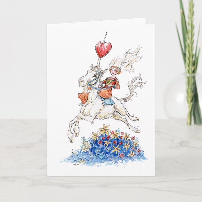 Tarjeta Valentine de Unicornio y Princesa (Anverso)