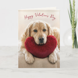 Tarjeta Valentine Golden Retriever with Heart Pillow