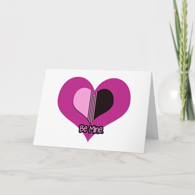 Tarjeta Valentine Heart Pink and Black Be Mine (Anverso)