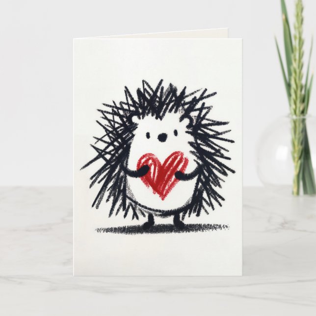 Tarjeta Valentine Hedgehog Con Corazón De Doodle (Anverso)