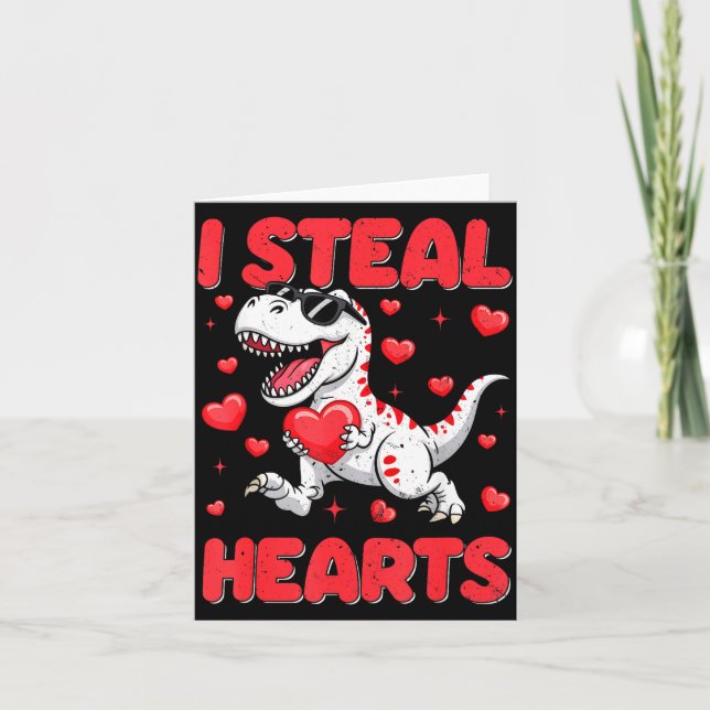 Tarjeta Valentine I Steal Hearts Trex Dino Toddler Kids Ba (Anverso)