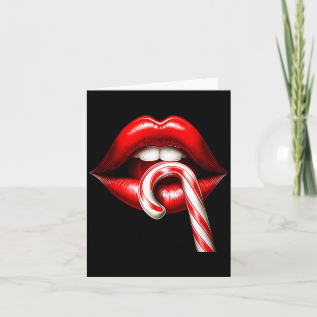Tarjeta Valentine Lips Kisses Valentines Funny Candy Cane  (Anverso)