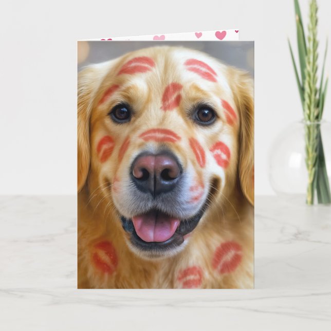 Tarjeta Valentine Lipstick Kisses On a Golden Retriever (Anverso)