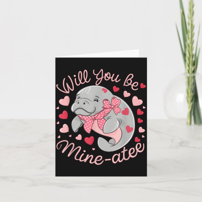 Tarjeta Valentine Manatee Cute Animal Hearts Will You Be M (Anverso)