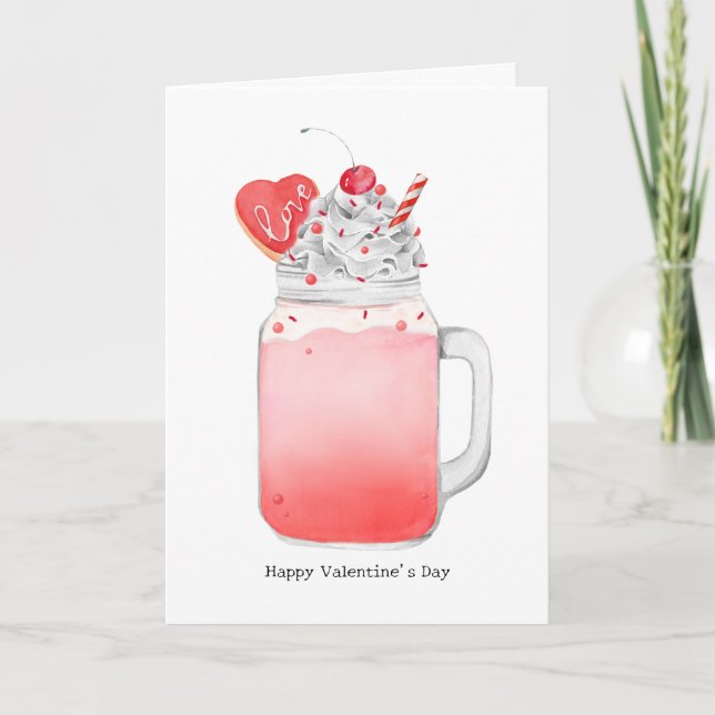 Tarjeta Valentine Pink Milkshake I Love You Punny Card (Anverso)