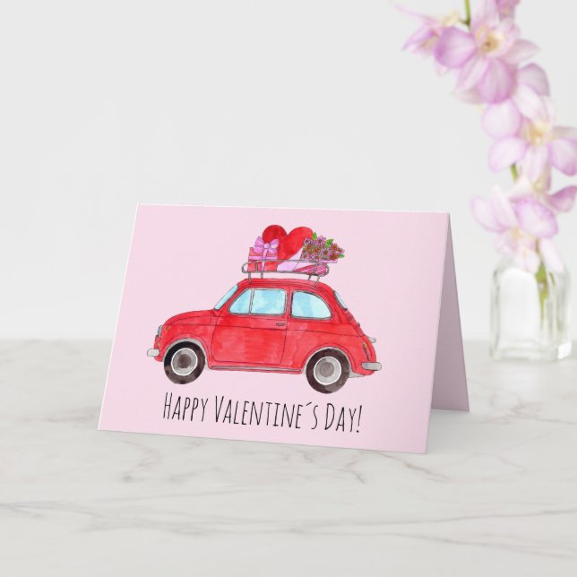 Tarjeta Valentine Retro Fiat 500 (Orquídea)
