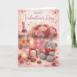 Tarjeta Valentine’s Day Card – Romantic Teddy Bear & Roses