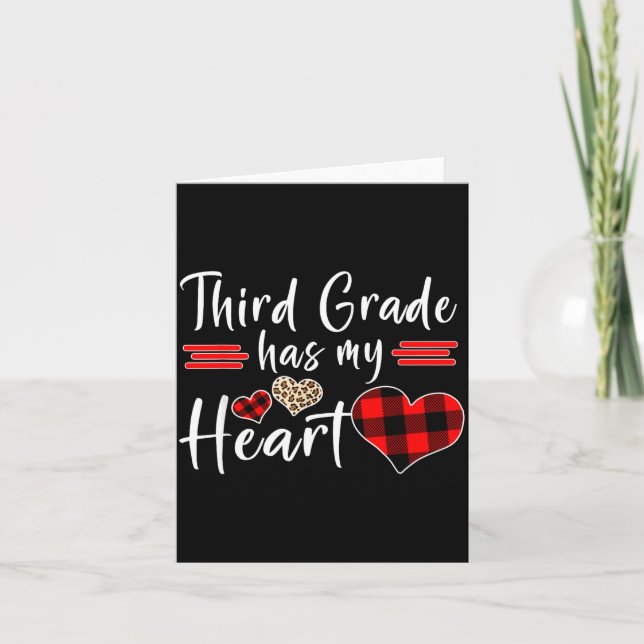 Tarjeta Valentine’s Day Third Grade Has My Heart Plaid Tea (Anverso)