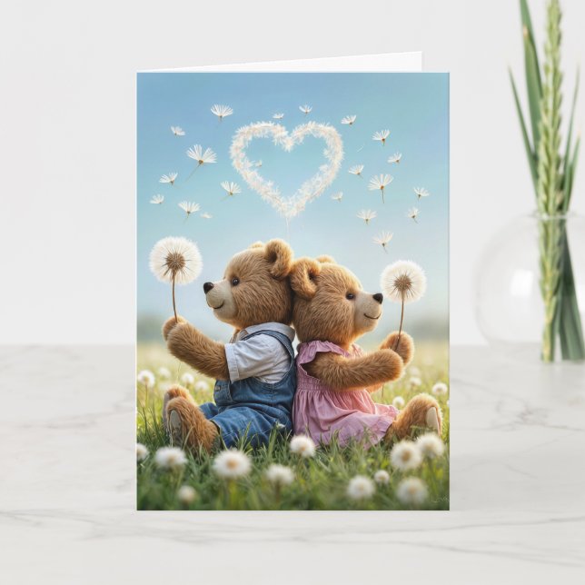Tarjeta Valentine Teddy Osos Con Corazón De Dandelion (Anverso)
