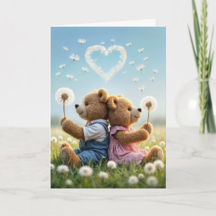 Tarjeta Valentine Teddy Osos Con Corazón De Dandelion