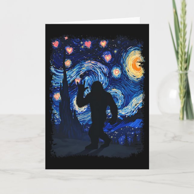 Tarjeta Valentine Van Gogh Starry Night Bigfoot Sasquatch  (Anverso)