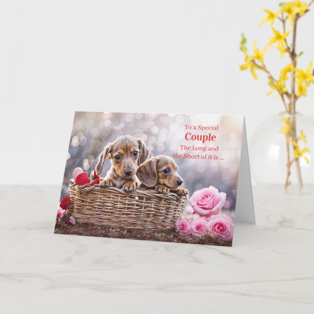 Tarjeta Valentines Couple of You Cute Pair of Dachshund  (flor amarilla)