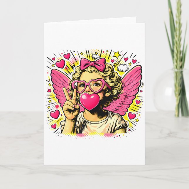 Tarjeta Valentines Cute Cupid Heart Angel Love Holiday Com (Anverso)