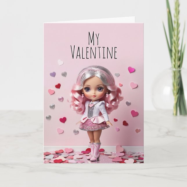 Tarjeta Valentines Cute Doll Valentines (Anverso)