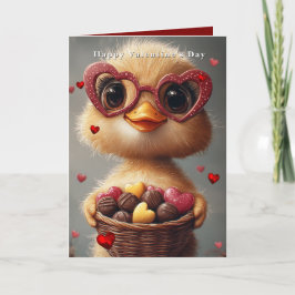 Tarjeta Valentine's Day Baby Duck Heart Glasses