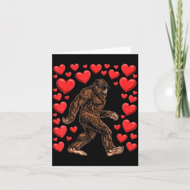Tarjeta Valentines Day Bigfoot Red Hearts Funny Sasquatch  (Anverso)
