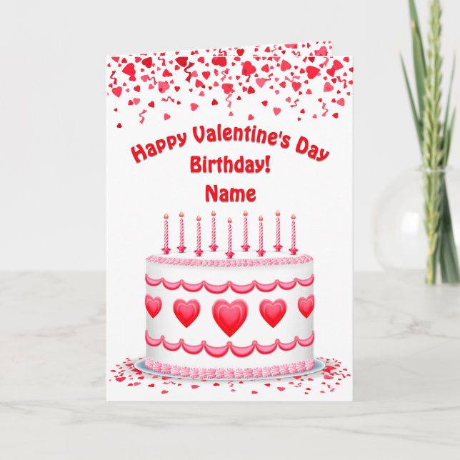 Tarjeta Valentine's Day Birthday Cake Customizable Candles (Anverso)