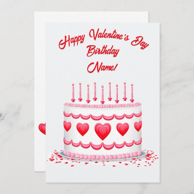 Tarjeta Valentine's Day Birthday Cake Customizable Candles (Anverso / Reverso)