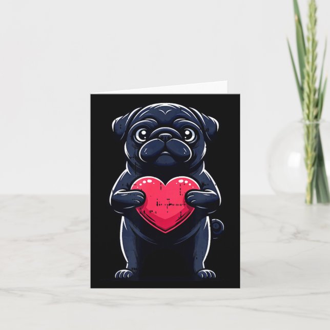 Tarjeta Valentines Day Black Pug Heart Funny Dog Mom Dad F (Anverso)