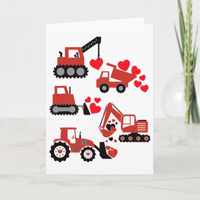 Tarjeta Valentines Day Boys Kids Toddler Construction Truc (Anverso)