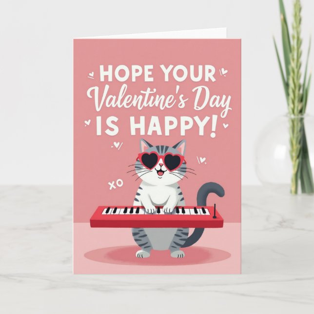 Tarjeta Valentines Day Cat Piano Card (Anverso)