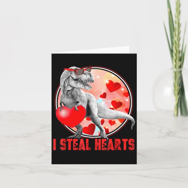 Tarjeta Valentines Day Dinosaur T Rex I Steal Hearts Funny (Anverso)