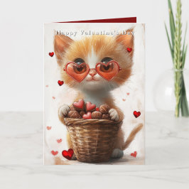 Tarjeta Valentine's Day Ginger Cat Basket Hearts 
