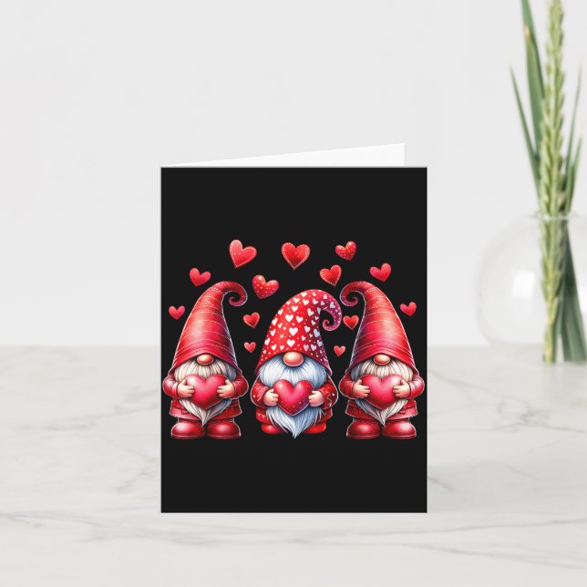 Tarjeta Valentines Day Gnomes Cute Red Hearts Love Gnome W (Anverso)