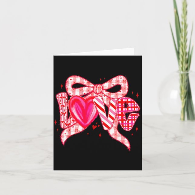Tarjeta Valentines Day Love Funny Coquette Bow Checkered N (Anverso)