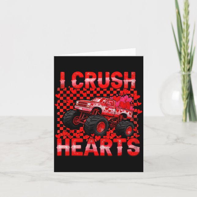 Tarjeta Valentines Day Monster Truck Crush Hearts Toddler  (Anverso)