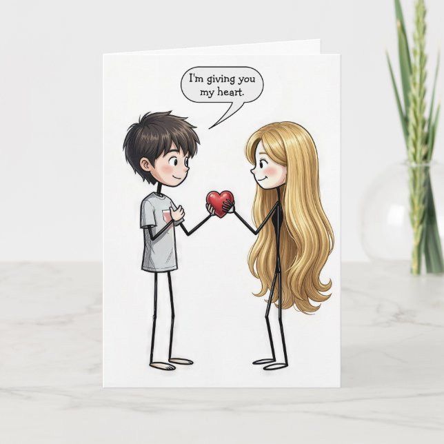 Tarjeta Valentine's Day Stick Figure Boy  (Anverso)
