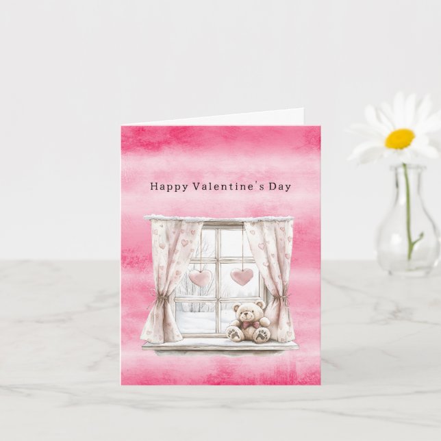 Tarjeta Valentine's Day Window Hearts Teddy Bear Love (Planta pequeña)