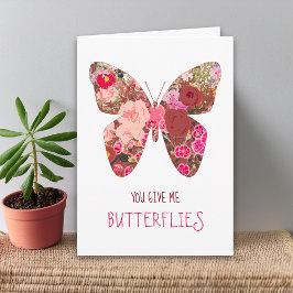 Tarjeta Valentine's for Her - Pink Butterfly Flower Love