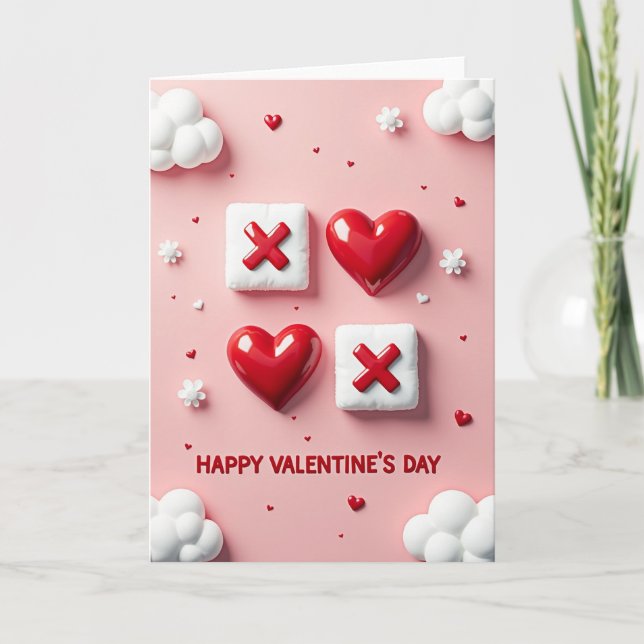 Tarjeta Valentines Hearts Tic Tac Toe Card (Anverso)