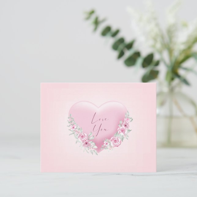 Tarjeta Valentines Pink Heart (Anverso de pie)