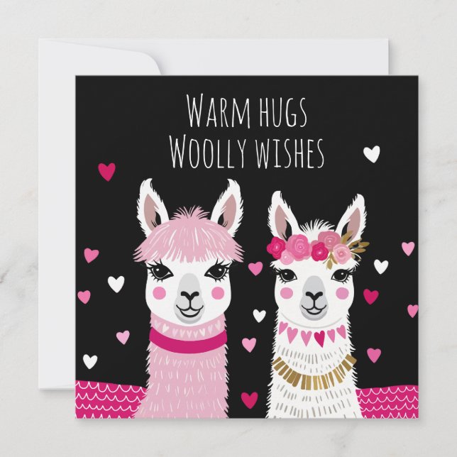 Tarjeta Valentines Whimsical Adorable Llamas Valentines (Anverso)