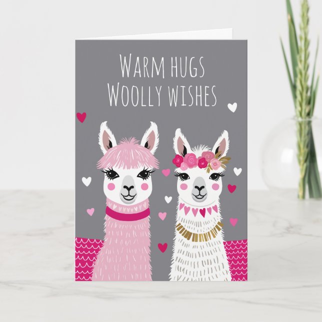 Tarjeta Valentines Whimsical Adorable Llamas Valentines (Anverso)