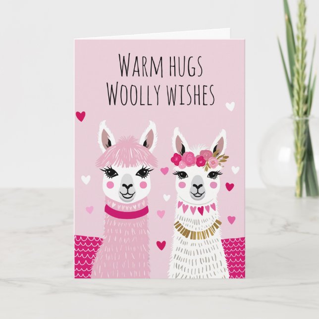 Tarjeta Valentines Whimsical Adorable Llamas Valentines (Anverso)
