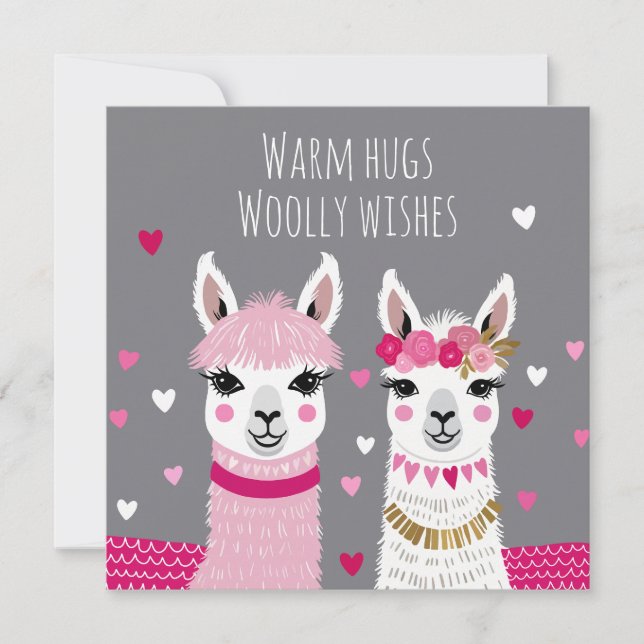 Tarjeta Valentines Whimsical Adorable Llamas Valentines (Anverso)