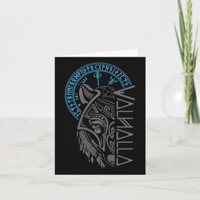 Tarjeta Valhalla Wolf Mask Odin Rueda El Viking Norse Comp (Anverso)