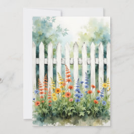 Tarjeta Valla de Picket Pensando en Ti con Flores Plana