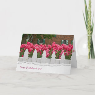 Tarjeta valla y tulipanes para cumpleaños