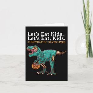 Tarjeta Vamos a Comer Niños Dinosaurio Zombie Truco Tratar