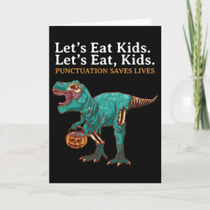 Tarjeta Vamos a comer niños dinosaurio zombie truco tratar